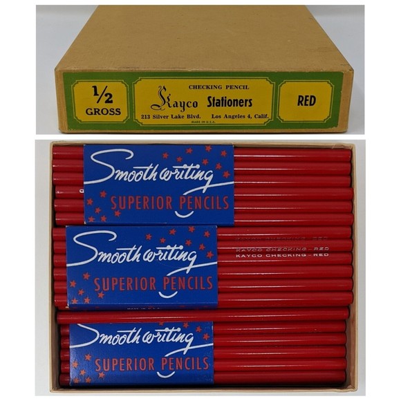 Red-orange Crayola Colored Pencils, Set of 5 With Sharpener  Vintage Kayco Stationers Red Checking Pencils 5 Dozen Los Angeles CA